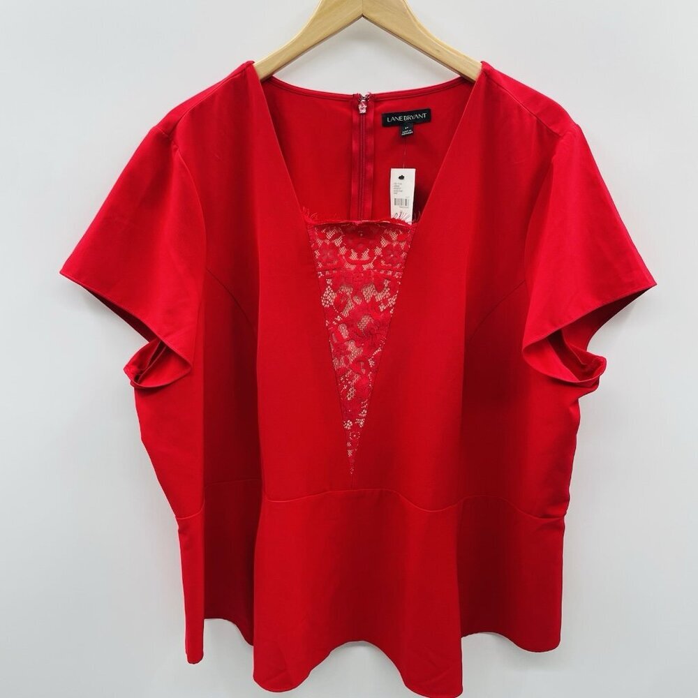 Lane Bryant Womens‎ Plus Size 24 Short Sleeve Peplum Blouse with Lace Panel 1034